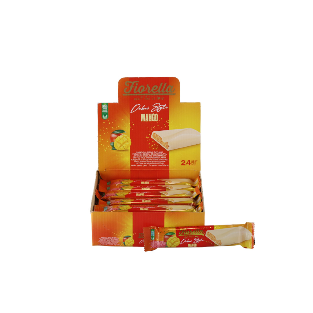 FIORELLA valge šokolaadibatoon mangomaitsega, riisikrõmpsude ja vahukommidega 30g | Multum