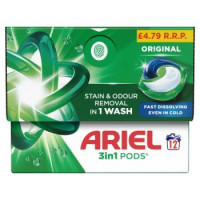 ARIEL 3in1 originaal pleki- ja lõhnaeemaldaja pesukapslid 12tk | Multum