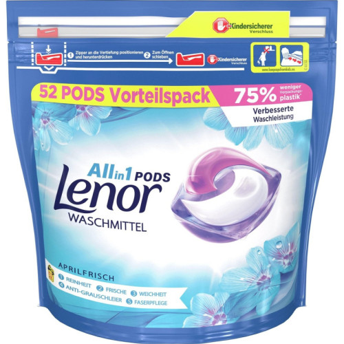 Lenor 3in1 Aprilfrisch kapslid värvilise ja valge pesu pesemiseks 52 tk | Multum