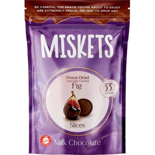 MISKETS Piimašokolaadidražee külmkuivatatud viigimarjaviiludega 80g | Multum